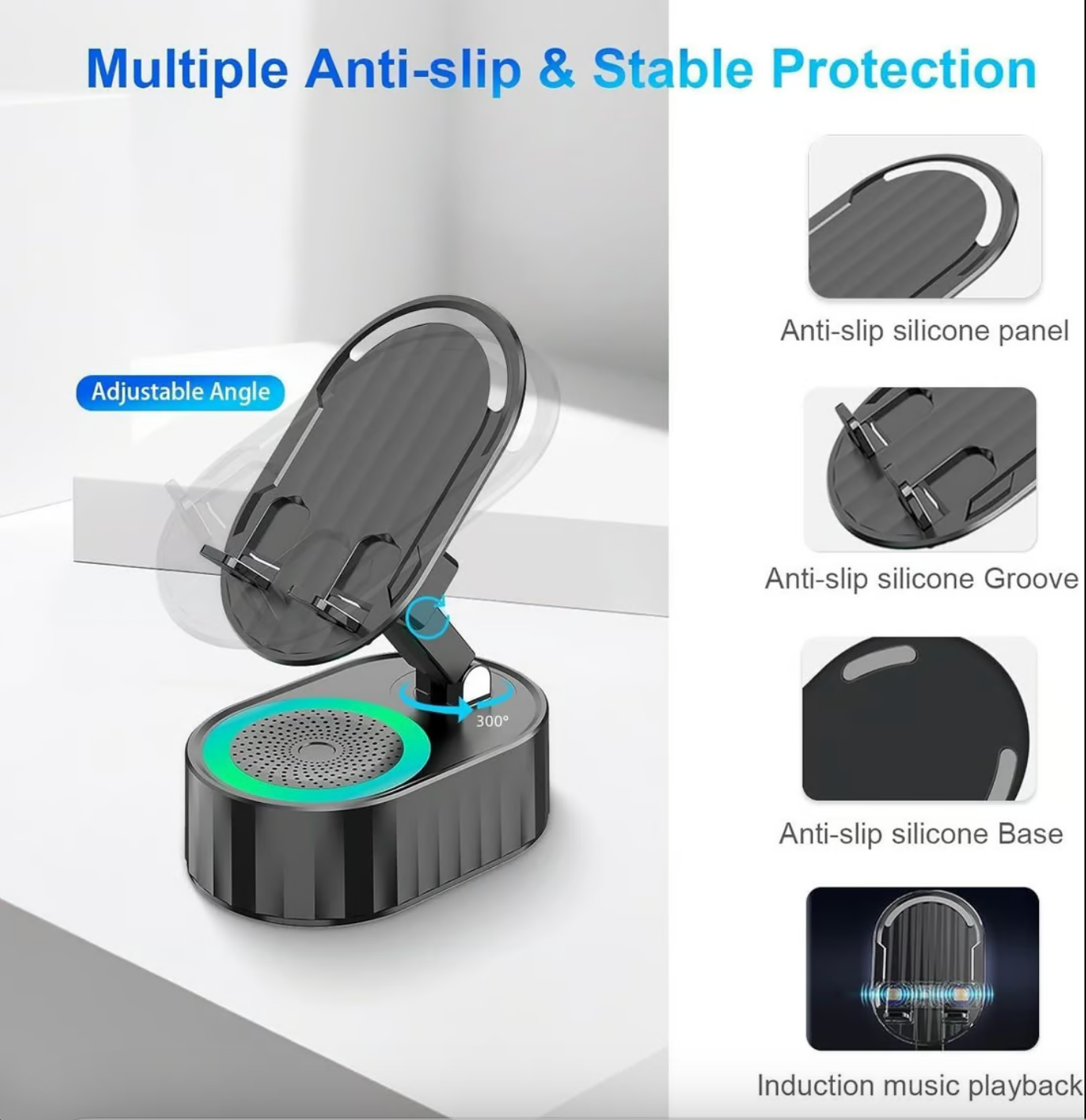 Wireless Induction Audio Bluetooth Speaker 5 in 1 Phone Holder
