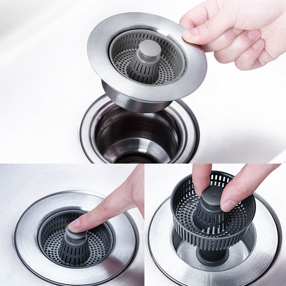 3-in-1 Stainless Steel Sink Strainer & Stopper with Fast Drainage and Odor Isolation - High-Quality 304 Stainless Steel and POM Material