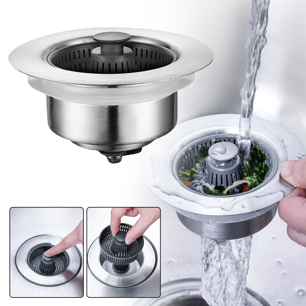 3-in-1 Stainless Steel Sink Strainer & Stopper with Fast Drainage and Odor Isolation - High-Quality 304 Stainless Steel and POM Material