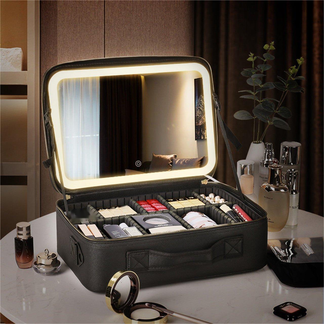 🔥Last Day Sale 60%🔥Travel Makeup Organizer Bag with Light Up LED Mirror